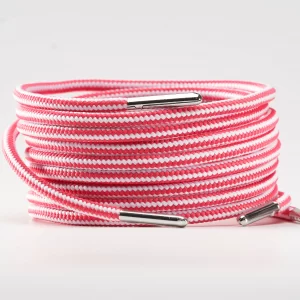 tieme-up Round shoelaces Fuschia-white with stripes